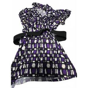 Jessica Howard Women Blouse MD Geometric Print Belted Waist